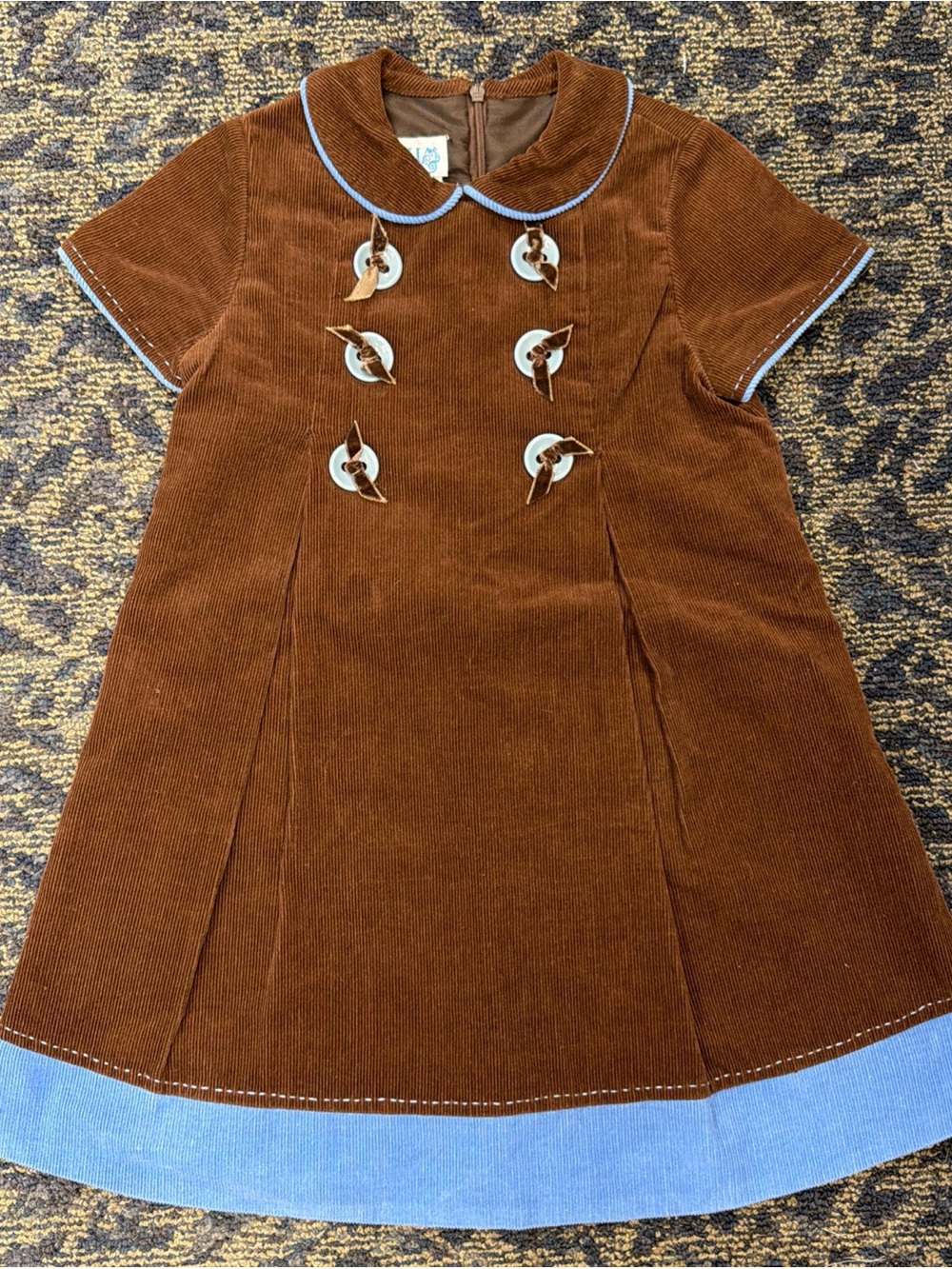 Luli & Me Size 4T Toddler Girls Dress Brown and Blue Corduroy a-Line Autumn